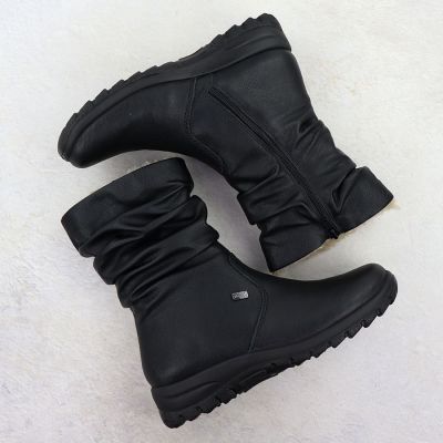 4. Skórzane wodoodporne botki damskie ocieplane z membraną RIEKER Z7171-01