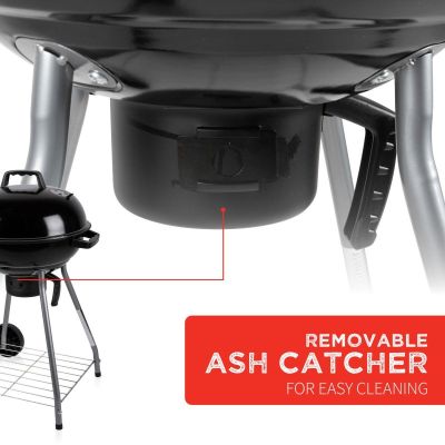 11. GRILL OGRODOWY KULISTY REX STALOWY 46CM Z POPIELNIKIEM