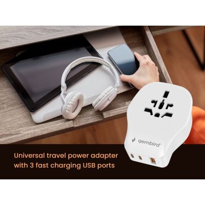 6. GEMBIRD UNIWERSALNY ADAPTER PODRÓŻNY 20 W, BIAŁY