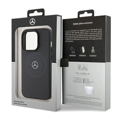 8. Etui Mercedes Benz Crossed Lines Pattern Leather MagSafe na iPhone 15 Pro - czarne