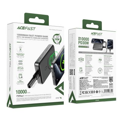 5. Powerbank Acefast M10 magnetyczny 2x USB-C PD 30W z ładowaniem indukcyjnym 15W i kablem USB-C - czarny