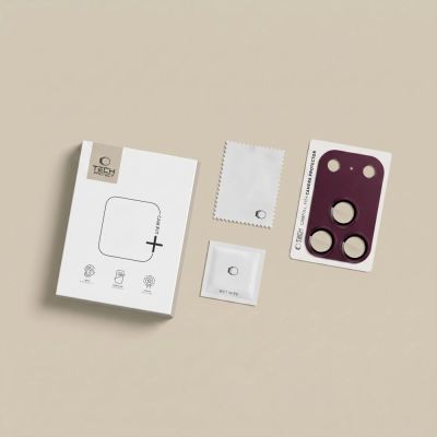 9. Szkło hartowane na aparat Tech-Protect Camfull Fit+ na iPhone 18 Pro Max - burgundowe