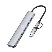 Hub USB Wozinsky WAH-81 8w1 z czytnikiem kart SD USB 3.0 i wyjściem audio - szary