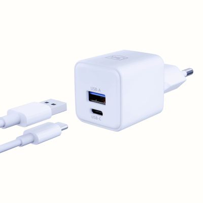 2. Ładowarka sieciowa 3mk Hyper GaN Charger 20W QC4+ PD PPS USB-C USB-A - biała