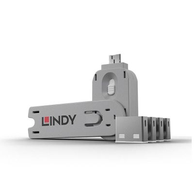 6. Lindy 40454 bloker portów Blokada portu + klucz USB Typu-A Biały Kopolimer akrylonitrylo-butadieno-styrenowy (ABS) 5 szt.