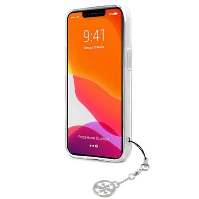 5. Etui Guess 4G Grey Strap Charm na iPhone 13 mini - przezroczyste