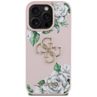 3. Etui Guess Grained Roses Big 4G logo na iPhone 16 Pro - różowe