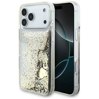 Etui Guess Liq. Glitter 4 Charms na iPhone 17 Pro Max - złote