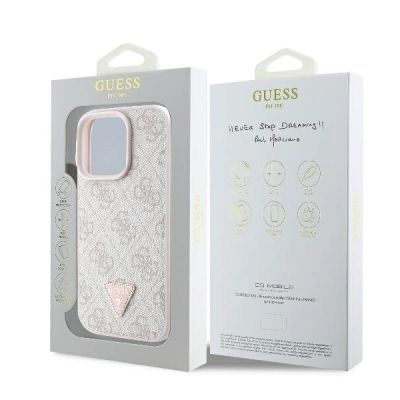 8. Etui Guess Leather 4G Triangle Strass MagSafe na iPhone 16 Pro Max - różowe
