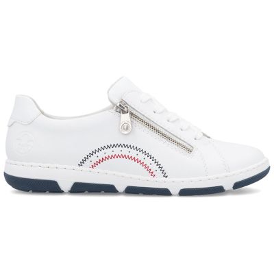 2. Skórzane półbuty damskie na suwak białe Rieker 42424-80