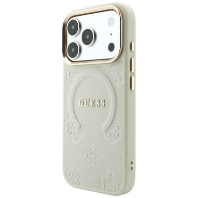 2. Etui Guess Saffiano Peony & Ring MagSafe na iPhone 18 Pro / 17 Pro - beżowe