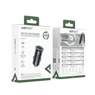 7. Ładowarka samochodowa Acefast B16 95W USB-A + USB-C - szara