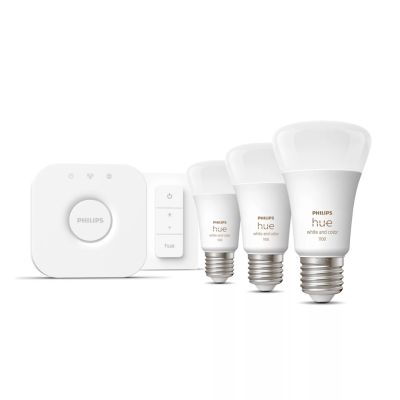 2. Philips Hue White and color ambiance Zestaw startowy: 3 inteligentne żarówki E27 (1100) + regulator przyciemniania Hue Dimmer switch