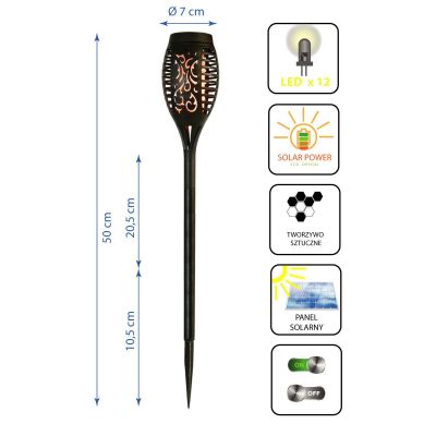 2. POCHODNIA LAMPA SOLARNA TAŃCZĄCE PŁOMYKI 12 LED SMD 7x7x50CM
