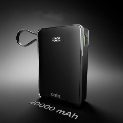 10. Powerbank SBS 20000 mAh 20 W z wbudowanym kablem USB-C i wyświetlaczem cyfrowym - czarny