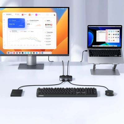 4. Adapter Ugreen CM757 2w1 2x USB-A 3.0 (wejście) / 2x USB-A (wyjście) - szary