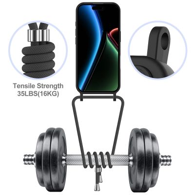 6. Etui na iPhone 17 z TPU z uchwytem na kartę i smyczą crossbody - czarne