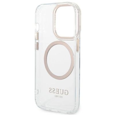 7. Etui Guess Metal Outline MagSafe na iPhone 14 Pro - złote