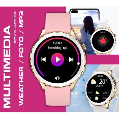 13. Smartwatch Damski Rubicon RNCF02-2 Złoty + Pasek Różowy