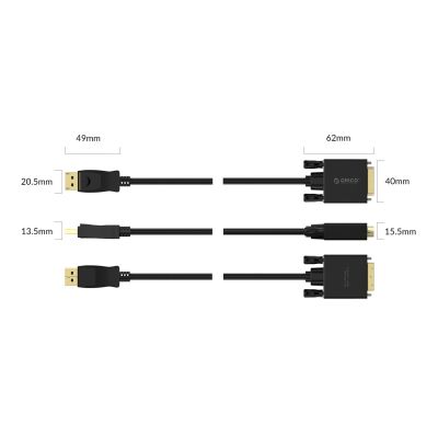 5. Kabel Orico XD-DTD DisplayPort do DVI 4K 2 m - czarny