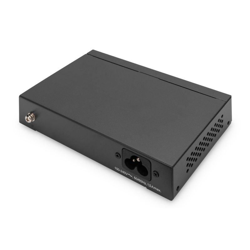 4. Digitus Przełącznik Gigabit Ethernet PoE, 4 porty PoE + 1 port uplink, dostępna moc zasilania PoE: 60 W