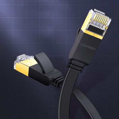 11. Ugreen kabel sieciowy internetowy Ethernet patchcord U/FTP Cat. 7 10Gb/s płaski 0.5m czarny (NW106)