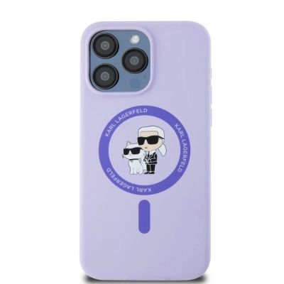 3. Etui Karl Lagerfeld Silicone Karl&Choupette Heads Ring MagSafe na iPhone 15 Pro Max - fioletowe