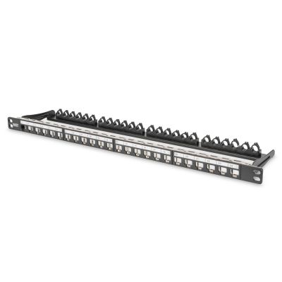 4. Panel krosowy high density 19" 24x keystone, ekranowany, 0.5U, czarny, prowadnica kabli, pola opisowe