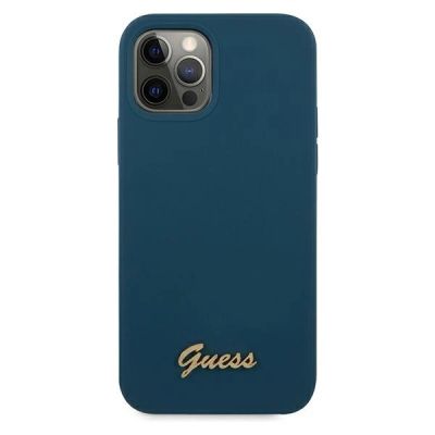 3. Etui Guess Metal Logo Script na iPhone 12 Pro Max - niebieskie