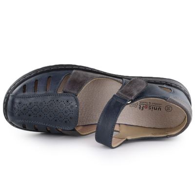 4. Półbuty damskie komfortowe na rzep ażurowe granatowe Unisoft 9955