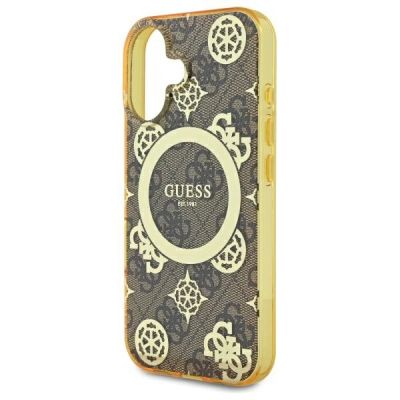 6. Etui Guess IML Peony On 4G Background MagSafe na iPhone 16 - brązowe