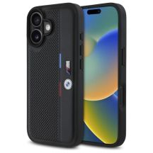 Etui BMW M Perforated Tricolor Detail Line na iPhone 16 - czarne