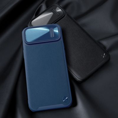 15. Nillkin CamShield Leather S Case etui iPhone 14 Plus pokrowiec z osłoną na aparat niebieskie