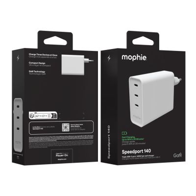 3. Mophie ROC GaN - ładowarka sieciowa, 3x USB-C, 140W (white)