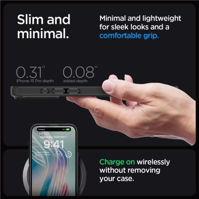 5. Etui Spigen Ultra Hybrid na iPhone 15 Pro - przezroczysto-czarne