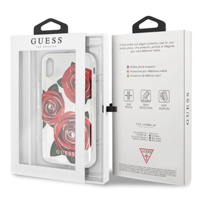 9. Etui Guess Flower Desire Red Rose na iPhone X - przezroczyste