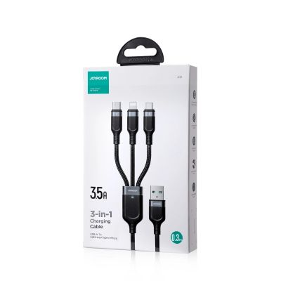 5. Kabel Joyroom Multi-Use Series S-A18 3w1 USB-A - Lightning / USB-C / micro USB 0.3m - czarny