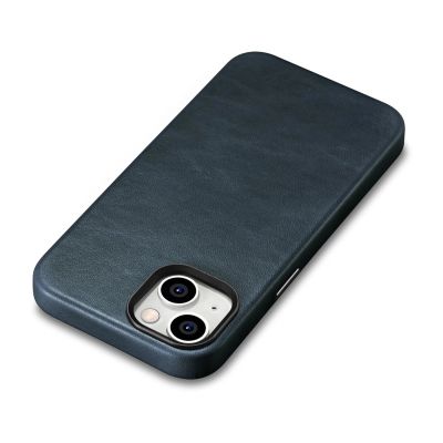 9. iCarer Oil Wax Premium Leather Case skórzane etui iPhone 14 Plus magnetyczne z MagSafe ciemnoniebieski (WMI14220703-BU)