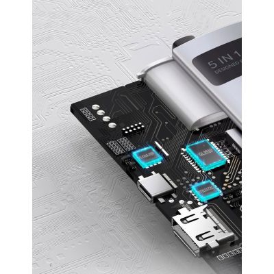 17. Baseus Metal Gleam 5w1 wielofunkcyjny HUB USB Typ C - USB Typ C Power Delivery 100 W / HDMI 4K 30 Hz / 3x USB 3.2 Gen 1 Szary (CAHUB-CX0G)