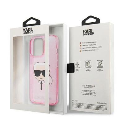8. Etui Karl Lagerfeld Glitter Karl's Head na iPhone 13 Pro Max - różowe