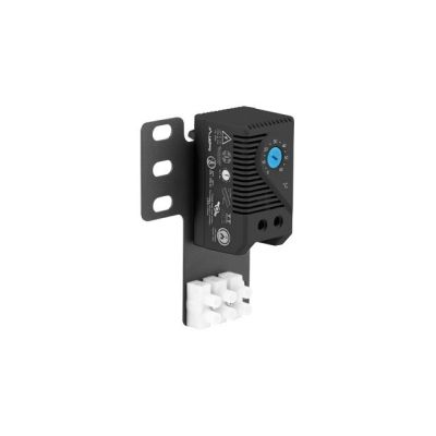 4. LANBERG TERMOSTAT ZAMYKAJĄCY 10A DO SZAF Z UCHEM MONTAŻOWYM (RACK) I KOSTKĄ ELEKTRYCZNĄ CZARNY