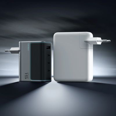 4. Ładowarka sieciowa Cuktech AD1404UEU 140 W GaN 3x USB-C + USB-A z kablem USB-C - szara