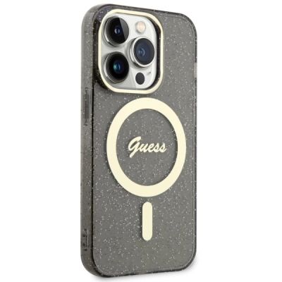 4. Etui Guess Glitter Gold MagSafe na iPhone 14 Pro Max - czarne