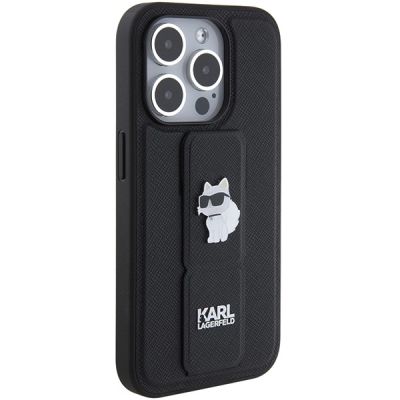 5. Etui Karl Lagerfeld Gripstand Saffiano Choupette Pins na iPhone 15 Pro Max - czarne
