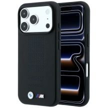 Etui BMW M Blue Perfo Metal Logo MagSafe na iPhone 18 Pro Max / 17 Pro Max - czarne