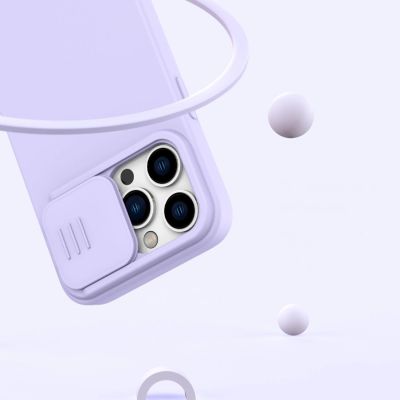 11. Nillkin CamShield Silky Silicone Case etui iPhone 14 Pro Max silikonowy pokrowiec z osłoną na aparat niebieskie