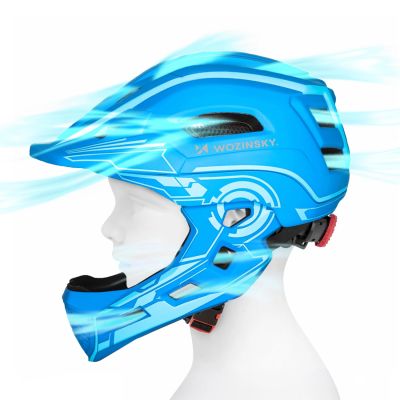 8. Kask rowerowy fullface dziecięcy Wozinsky z tylną lampką USB 52-56 cm - niebieski
