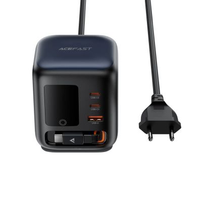 2. Ładowarka biurkowa Acefast Z10 GaN 100 W 3xUSB ze zwijanym kablem USB-C i wyświetlaczem TFT - czarna