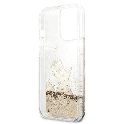 7. Etui Karl Lagerfeld Liquid Glitter Choupette Fun na iPhone 13 / 13 Pro - przezroczysto-złote