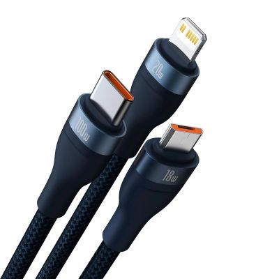 2. Baseus Flash Series II kabel USB Typ C / USB Typ A - USB Typ C / Lightning / micro USB 100 W 1,2 m niebieski (CASS030103)